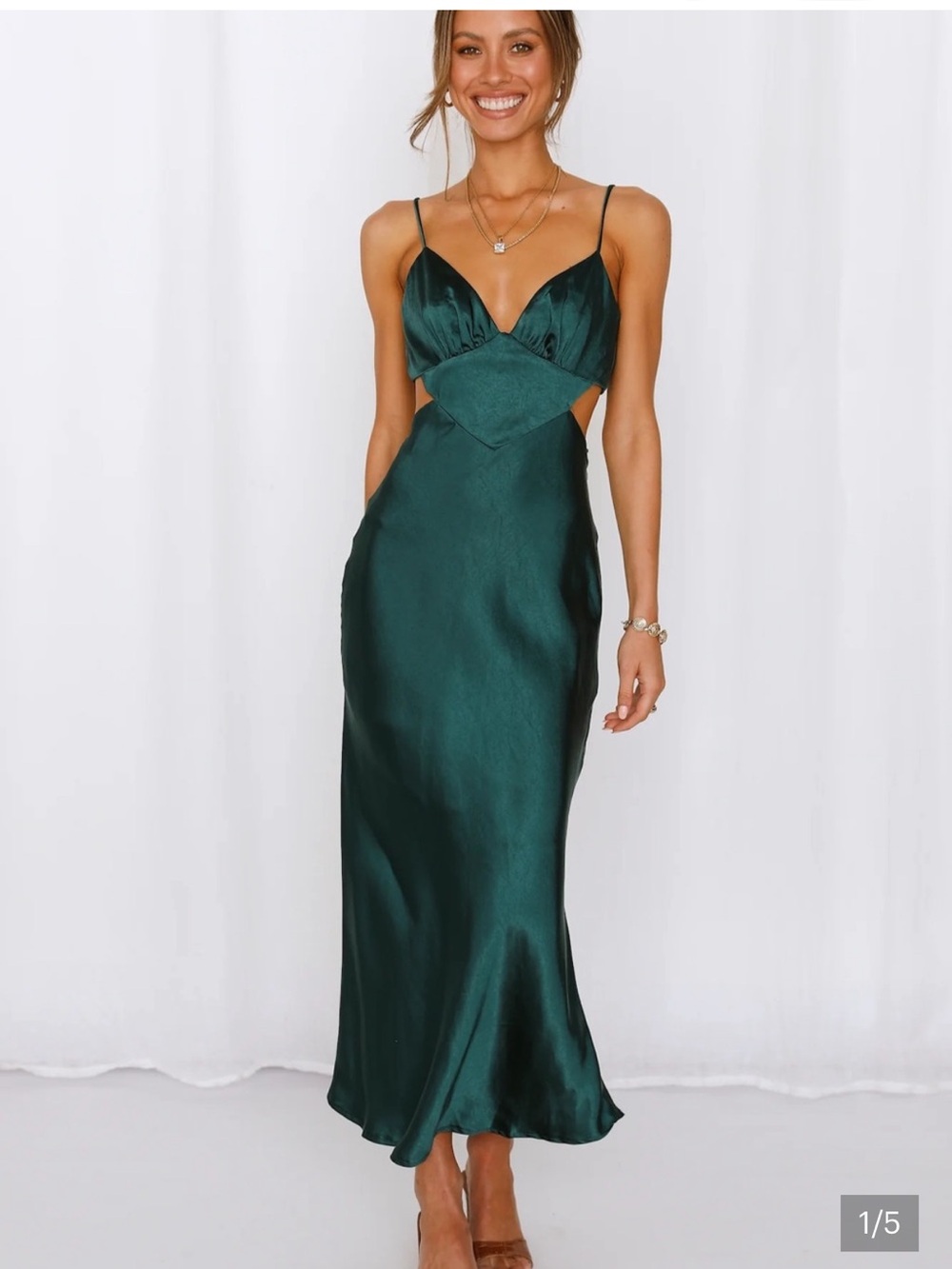 Hello Molly Dark Emerald Satin Cutout Midi Dress